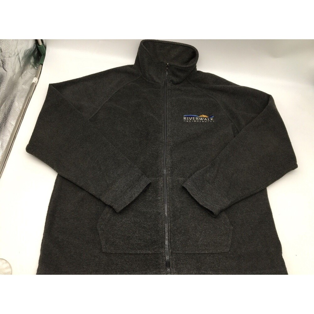 Riverwalk Casino Fleece Full Zip Gray Jacket Mens Sz L Pockets Vicksburg, MS